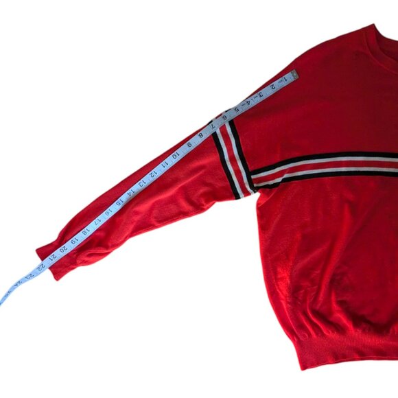 Simons Red Oversized Long Sleeve Sweater with Lined Detail Women Large - Picture 8 of 11